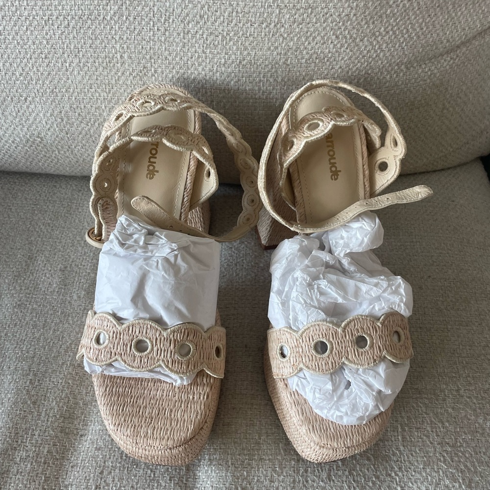 LARROUDÉ
Dolly Broderie Sandal In Natural Raffia